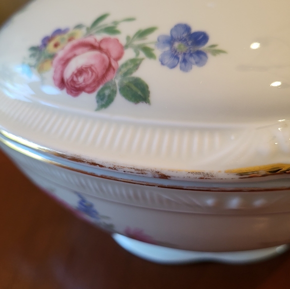 VTG Zeh Scherzer Lg Round Covered Dish Footed 2 Handled Gold Floral Balvarian - Picture 12 of 13